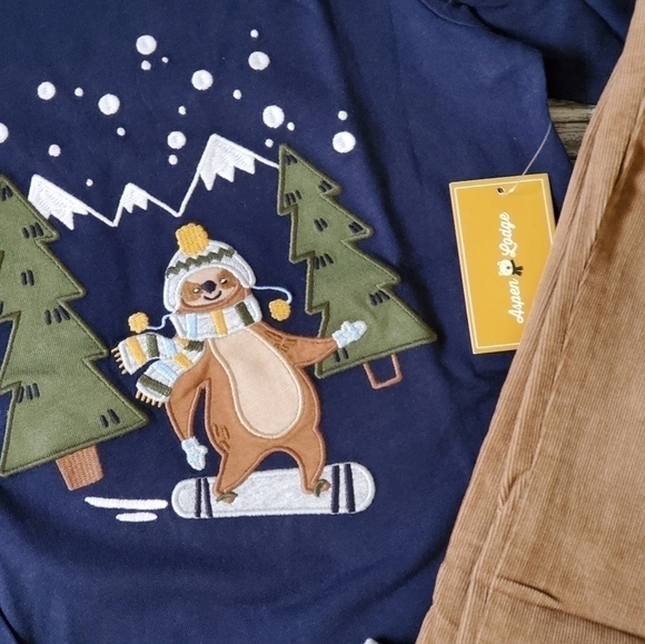 Gymboree Boys Holiday Winter Set Skiing Sloth and Matching Pants Aspen Lodge - Picture 3 of 14